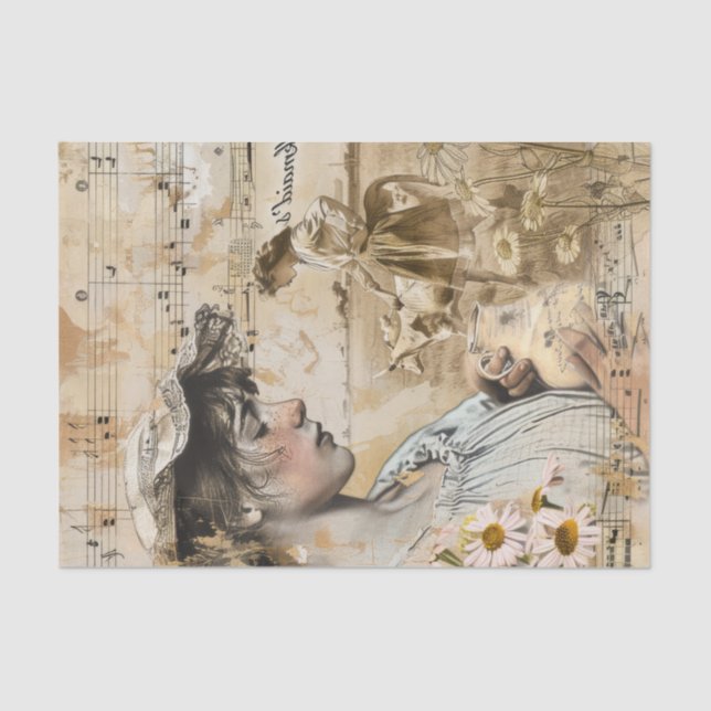 Rural Life Farm Girl Decoupage Tissue Paper (Front)