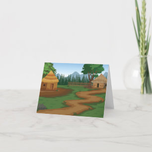 Rural mountain landscape and village thank you card