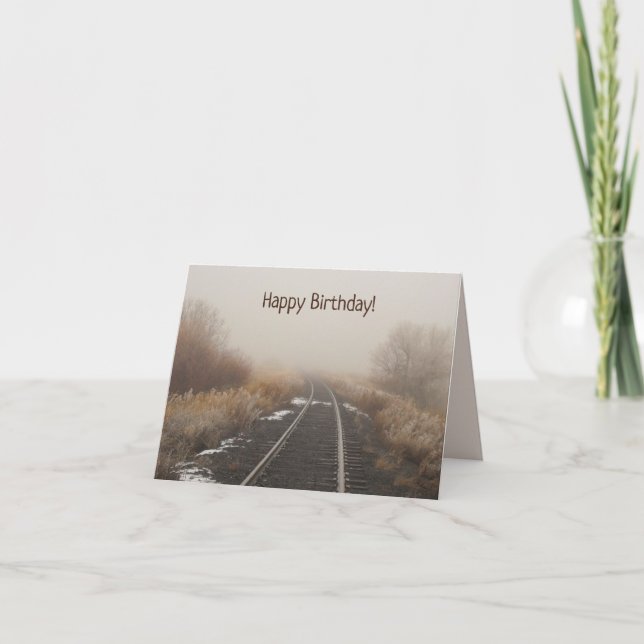 Rural Railroad Tracks Happy Birthday Card (Front)
