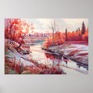 Rural River Watercolor Painting  Poster