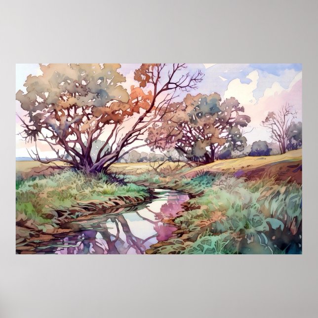 Rural River Watercolor  Poster (Front)