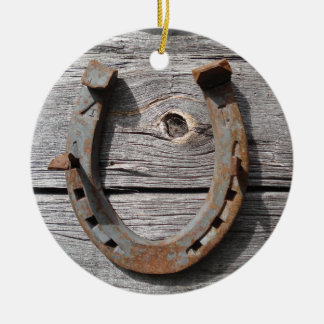 Rural Rusty Horseshoe Hanging Xmas Pendant Ceramic Tree Decoration