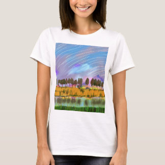 Rural scene with star trails landscape watercolor  T-Shirt