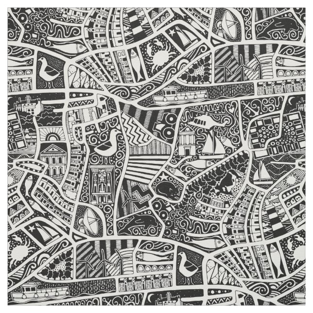 rural seaside living black fabric (Swatch)