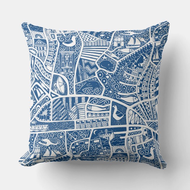 rural seaside living blue cushion (Front)