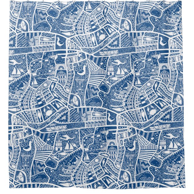 rural seaside living blue shower curtain (Front)