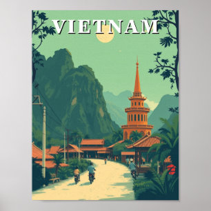 Rural Vietnam Travel Illustration Poster