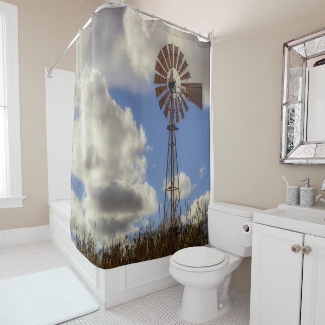 Rural Windmill Shower Curtain (In Situ)