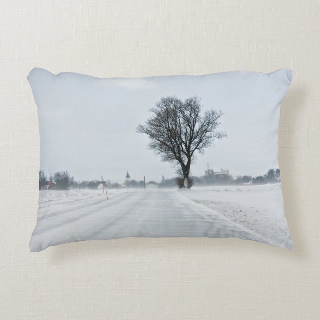 Rural winter road decorative cushion (Front)