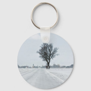 Rural winter road key ring