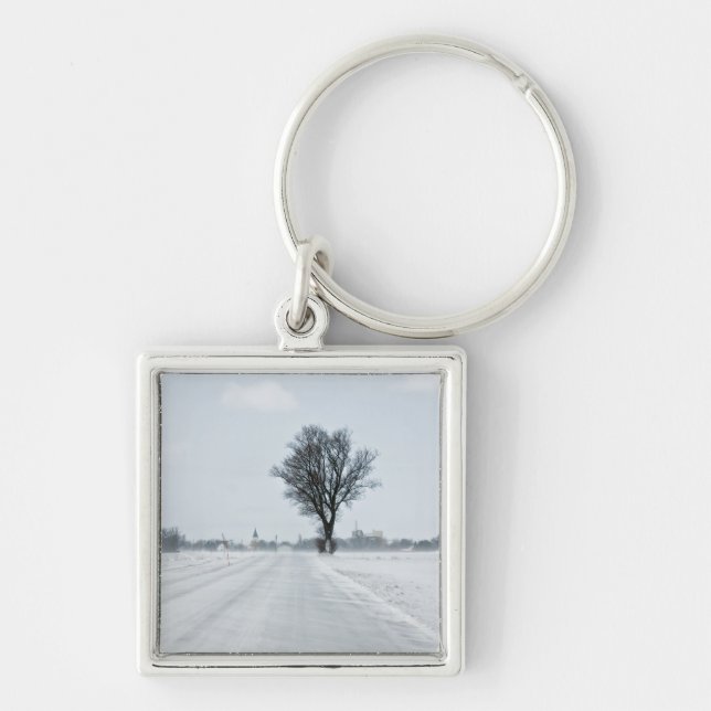 Rural winter road key ring (Front)