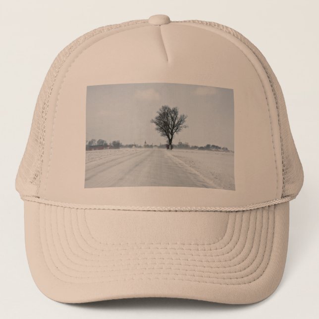 Rural winter road trucker hat (Front)