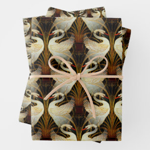 Rush Iris Crane Birds Gold Ivory Set Wrapping Paper Sheet
