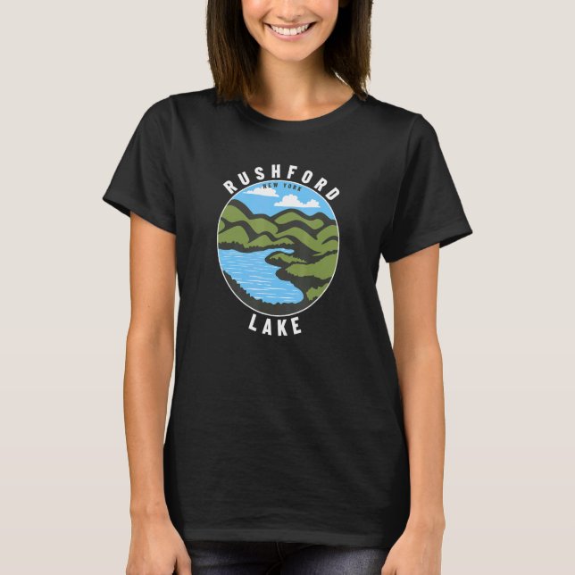 Rushford Lake New York NY Badge Souvenir Vacation T-Shirt (Front)