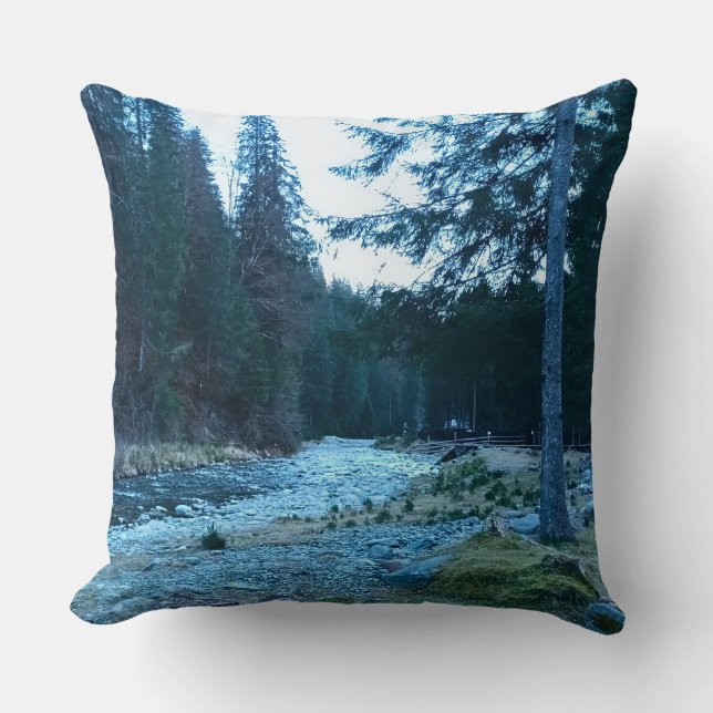 Rushing Mountain Stream – Wild Nature Romania Cushion (Front)
