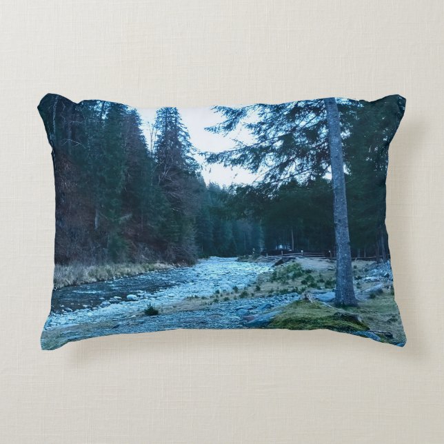 Rushing Mountain Stream – Wild Nature Romania Decorative Cushion (Front)