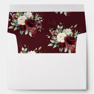 Rusic Chic Burgundy Ivory White Floral Wedding Envelope