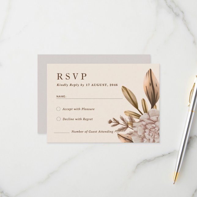Rusic Elegance Floral Wedding RSVP Response card (Front/Back In Situ)
