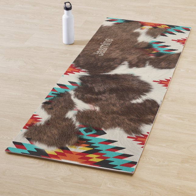 Rusic Southwest Western Cowhide turquoise Yoga Mat (In Situ)