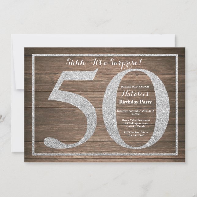 Rusic Surprise 50th Birthday Invitation Silver (Front)