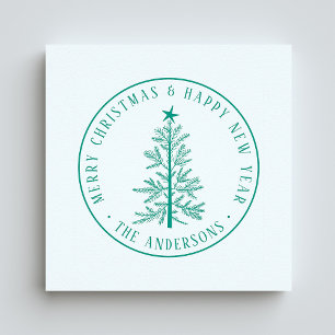 Rusitc Winter Merry Christmas & Happy New Year Rubber Stamp