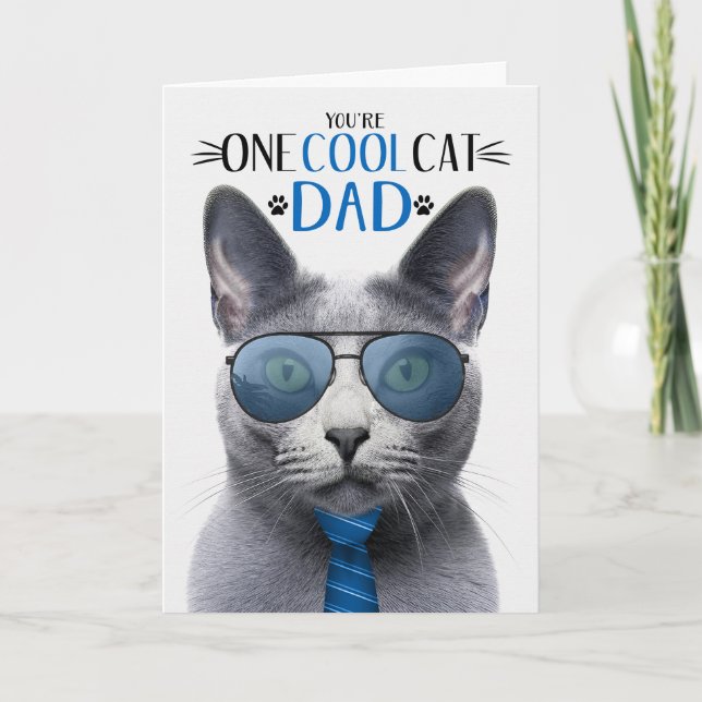 Russan Blue Cat Father's Day One Cool Cat Holiday Card (Front)