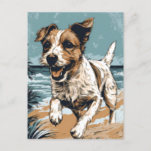 Russel-terrier at the beach postcard