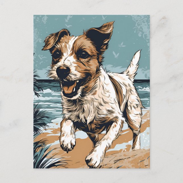 Russel-terrier at the beach postcard (Front)