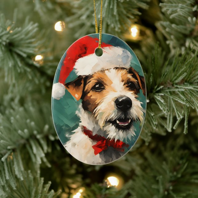 Russel Terrier Christmas brush painting artwork Ceramic Tree Decoration (Tree)