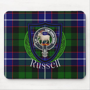 Russell Scottish Clan Tartan and Crest Mouse Pad