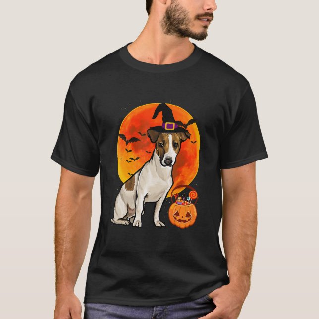 Russell Terrier Dog Halloween Jack O Lantern Pumpk T-Shirt (Front)