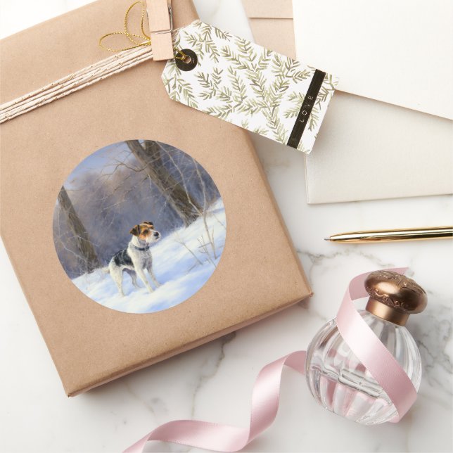 Russell Terrier Let It Snow Christmas Classic Round Sticker (Gifting)