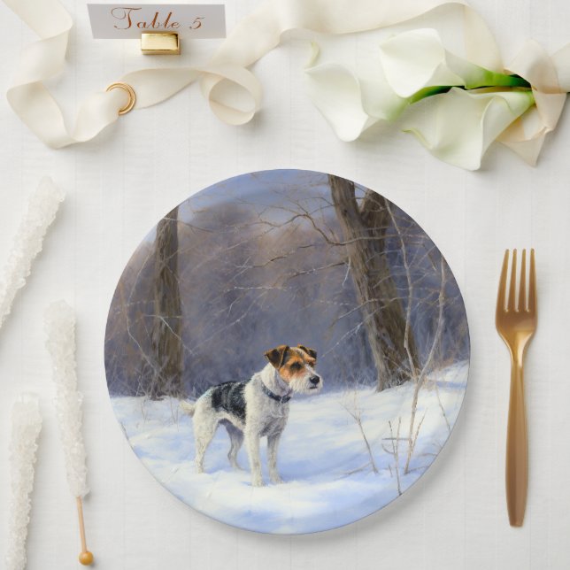 Russell Terrier Let It Snow Christmas Paper Plate (Wedding)