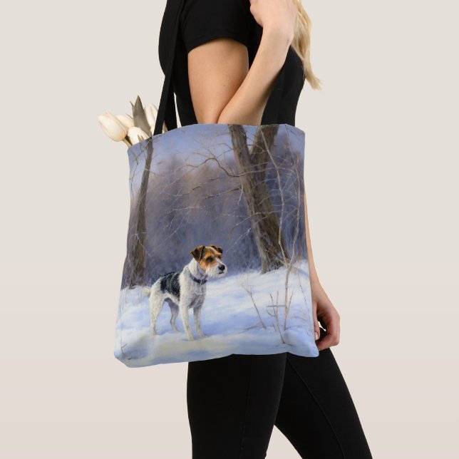 Russell Terrier Let It Snow Christmas Tote Bag (Close Up)