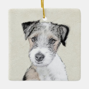 Russell Terrier Rough Painting - Original Dog Art Ceramic Ornament
