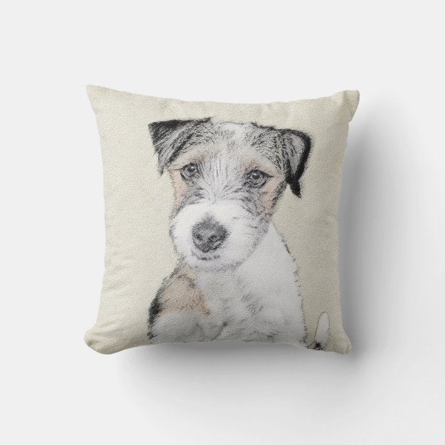 Russell Terrier Rough Painting - Original Dog Art Cushion (Front)
