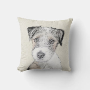 Russell Terrier Rough Painting - Original Dog Art Cushion