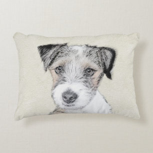 Russell Terrier Rough Painting - Original Dog Art Decorative Cushion