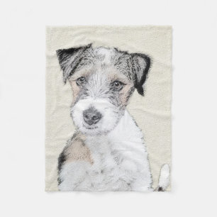 Russell Terrier Rough Painting - Original Dog Art Fleece Blanket