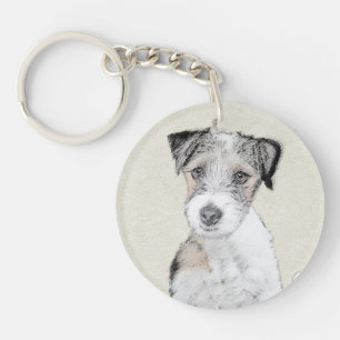 Russell Terrier Rough Painting - Original Dog Art Key Ring