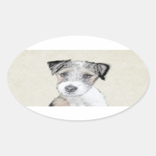Russell Terrier Rough Painting - Original Dog Art Oval Sticker