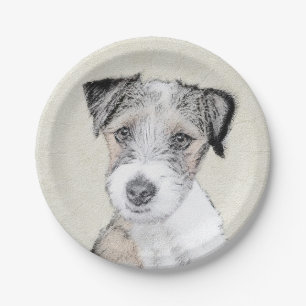 Russell Terrier Rough Painting - Original Dog Art Paper Plate
