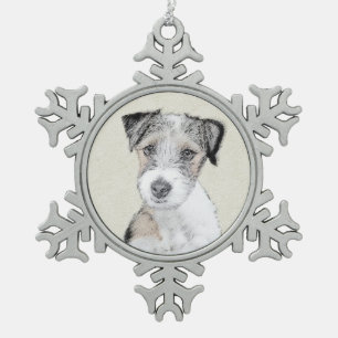 Russell Terrier Rough Painting - Original Dog Art Snowflake Pewter Christmas Ornament