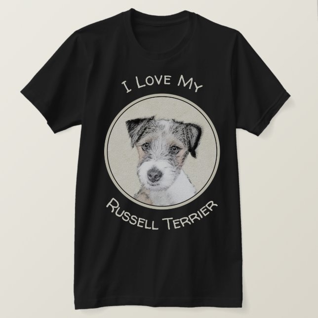 Russell Terrier Rough Painting - Original Dog Art T-Shirt (Design Front)