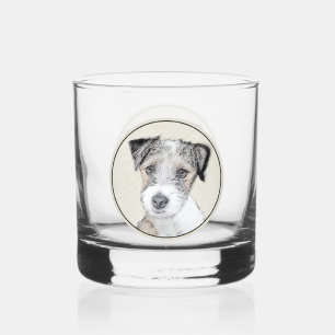 Russell Terrier Rough Painting - Original Dog Art Whiskey Glass
