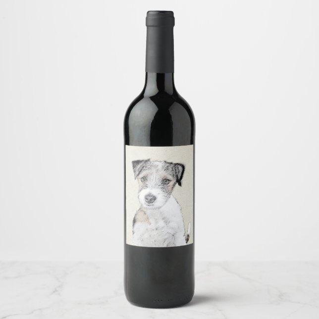 Russell Terrier Rough Painting - Original Dog Art Wine Label (Front)