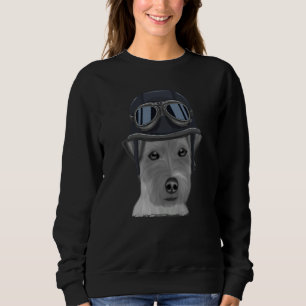 Russell Terrier Wearing Vintage Motorcycle Helmet Sweatshirt