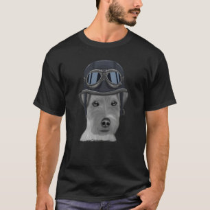 Russell Terrier Wearing Vintage Motorcycle Helmet T-Shirt