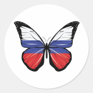 Russia Butterfly Flag Classic Round Sticker