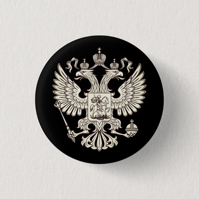 Russia coat of arms - white version 3 cm round badge (Front)